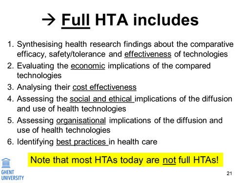 The six components of a full health technology assessment